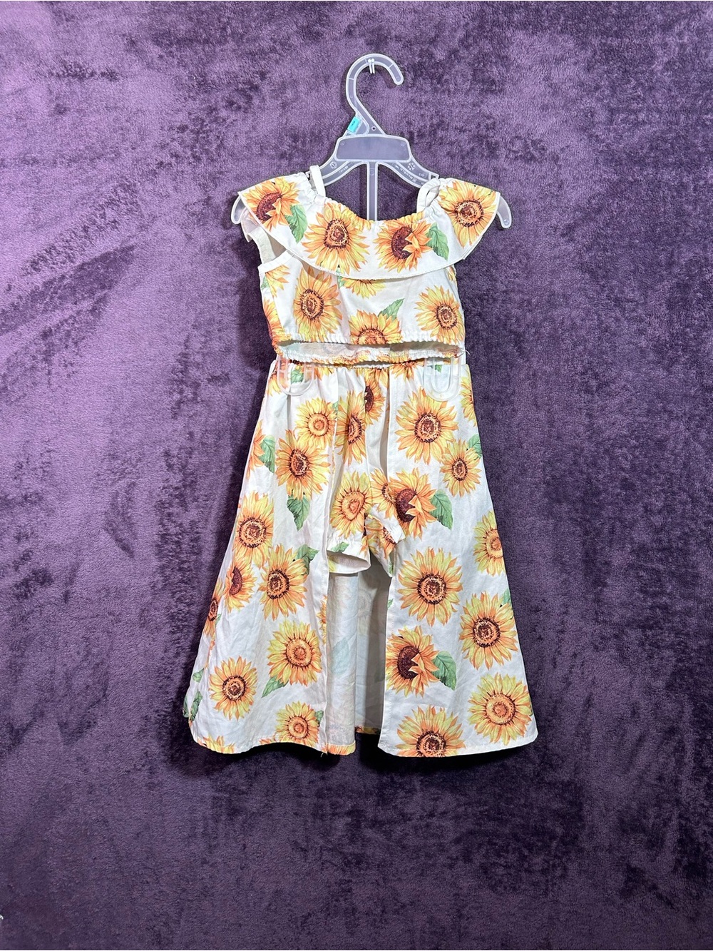 SHEIN White and Yellow Sunflower Girls 2piece outfit